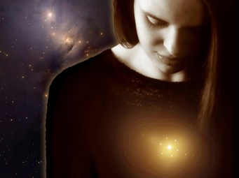 woman with heart glowing