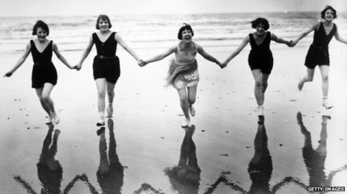 happy women on beach