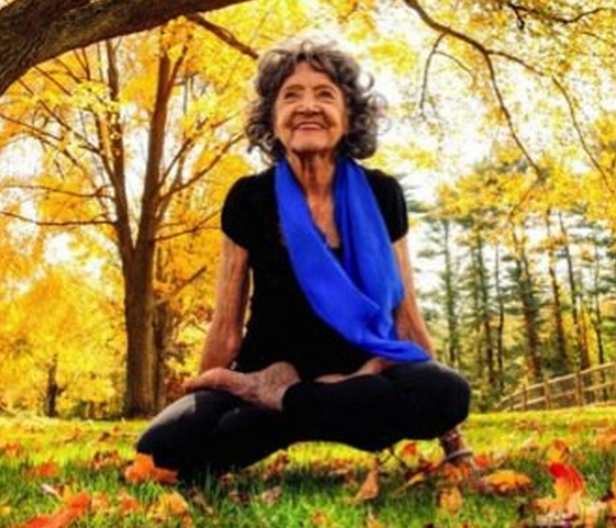 Tao Porchon-Lynch, who just turned 97 and holds the Guinness World Record for the world’s oldest living yoga teacher.