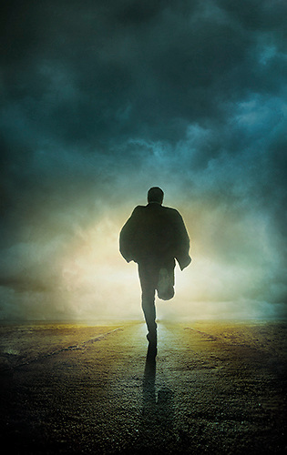 man running from shadow