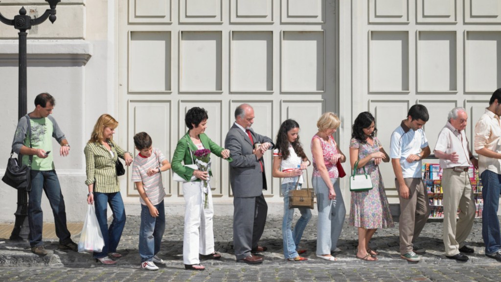 impatient line of people